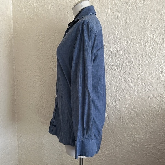English Laundry Blue Herringbone Button Front Shirt Medium 15 15.5 x 34-35 - Picture 4 of 11